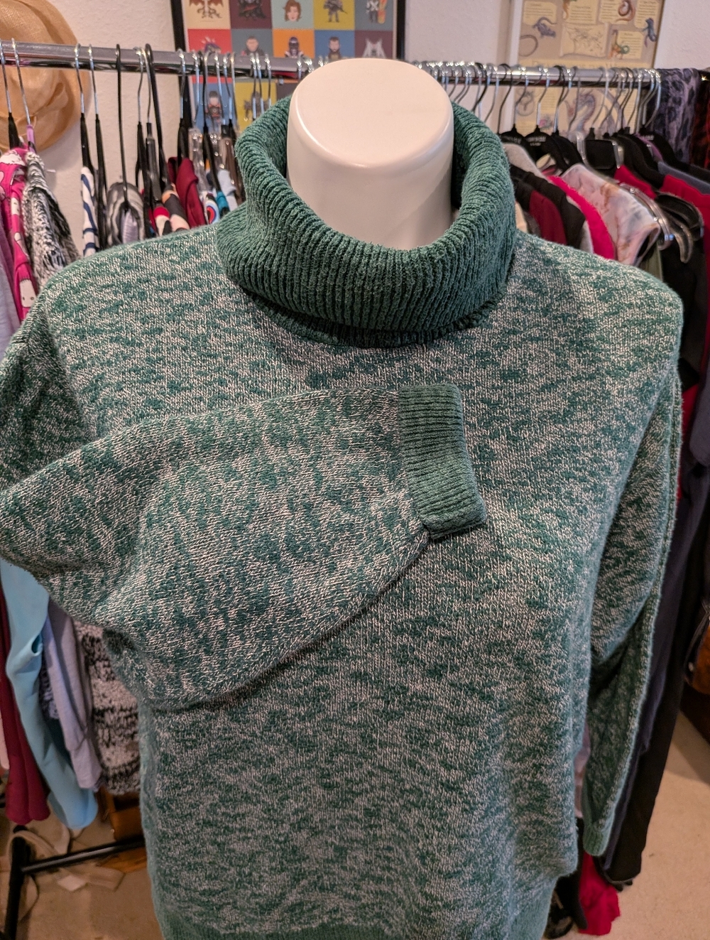 LL Bean Signature Marbled Green Turtleneck Sweater - S